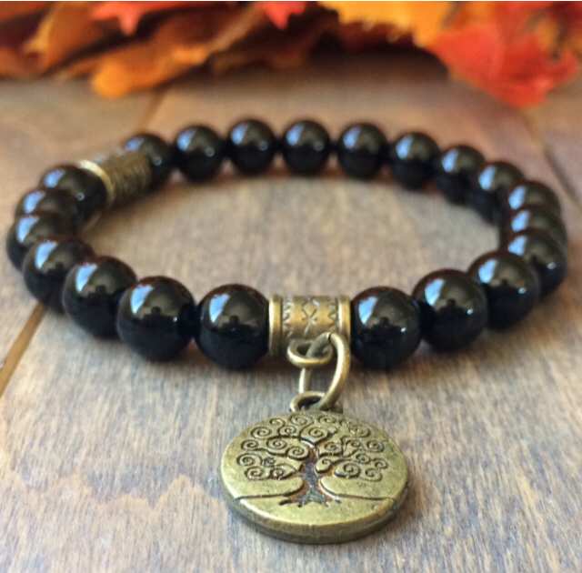 Beaded Bracelets, Black Tourmaline Natural Stone Bracelet - UNLOCK YOUR CHAKRA