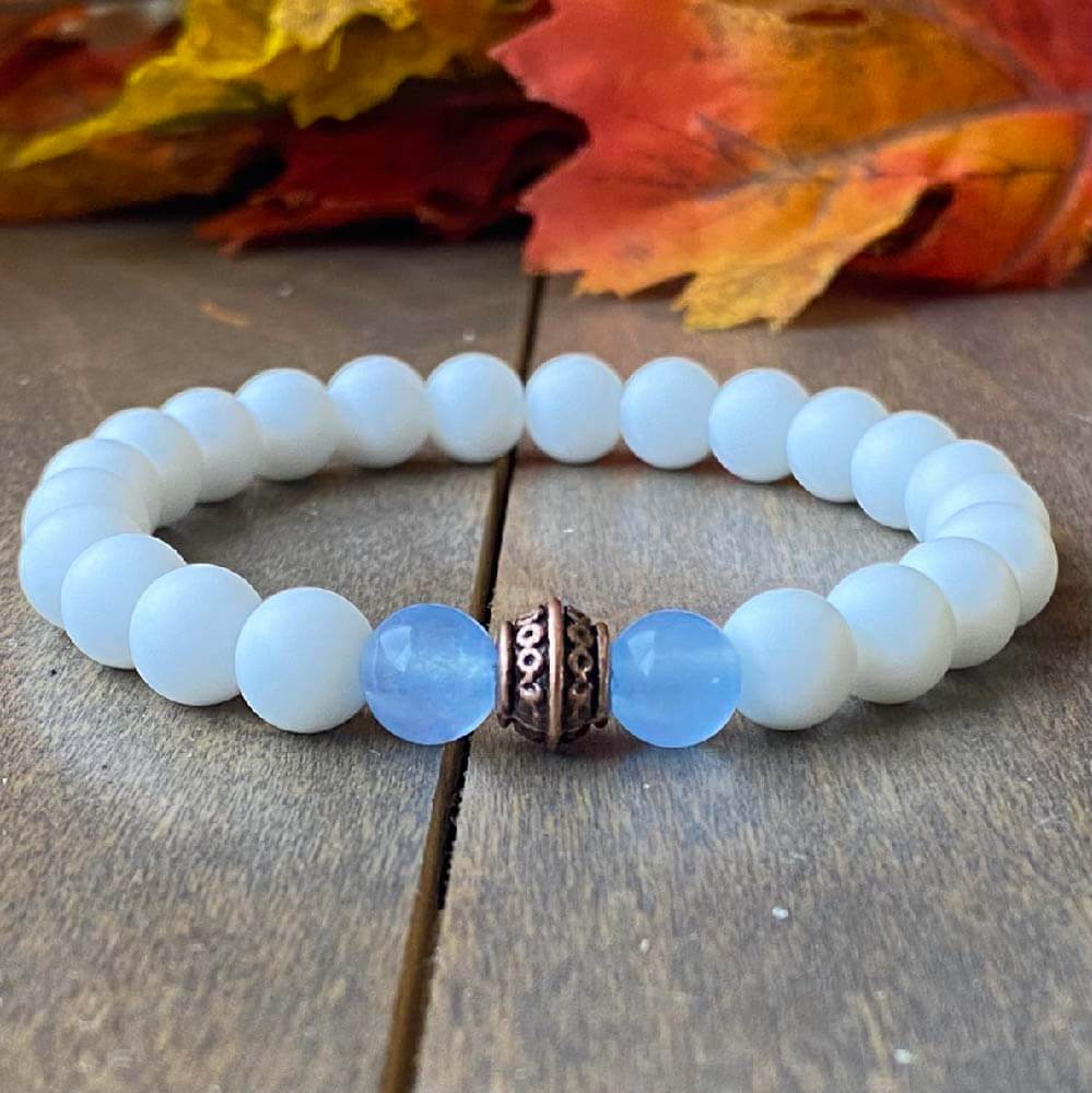 Healing Bracelet, Crystal Bracelets, Blue Agate Anxiety Bracelet - UNLOCK YOUR CHAKRA