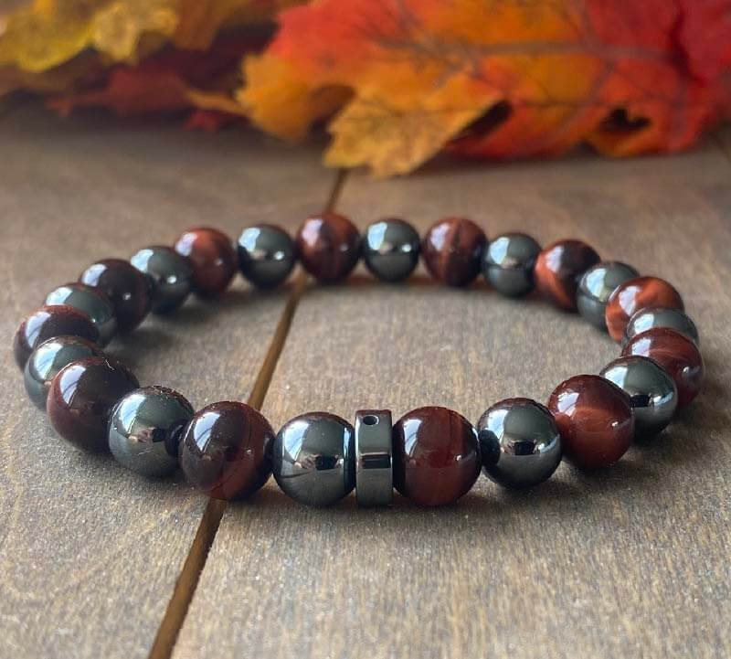 Mens Beaded Bracelets | Red Tiger's Eye & Hematite - UNLOCK YOUR CHAKRA