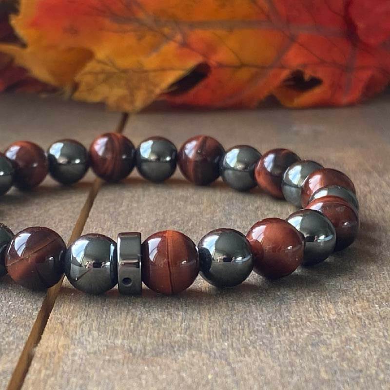 Mens Beaded Bracelets | Red Tiger's Eye & Hematite - UNLOCK YOUR CHAKRA