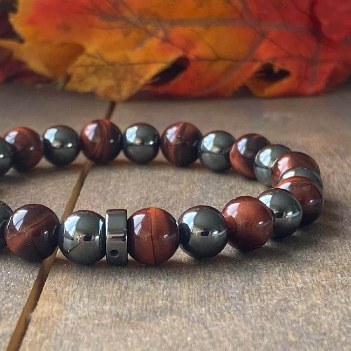 Mens Beaded Bracelets | Red Tiger's Eye & Hematite - UNLOCK YOUR CHAKRA