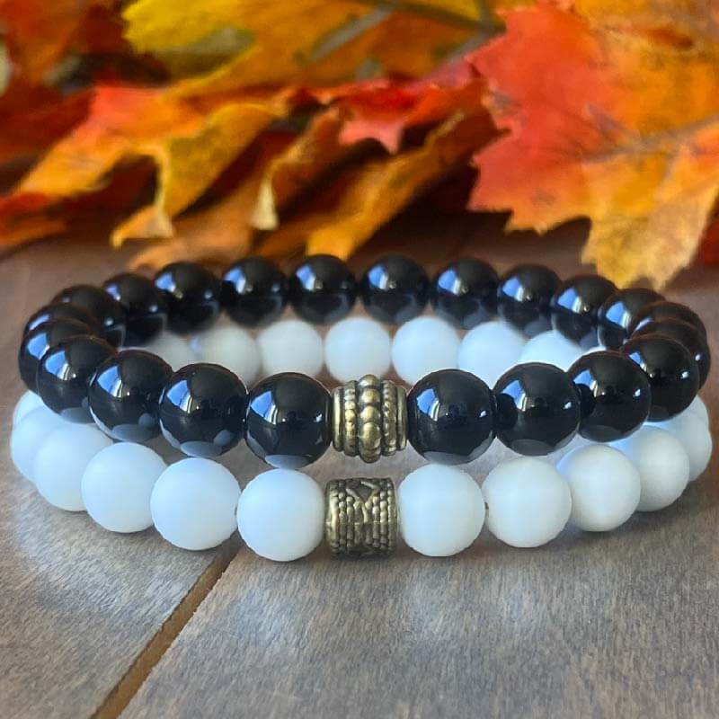 Natural Gemstone Beaded Bracelets Black Onyx and Jade - UNLOCK YOUR CHAKRA