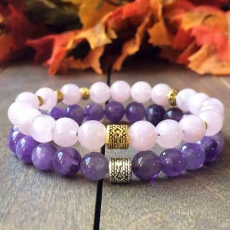 thumbnail image 2 of Natural Amethyst Beaded Bracelet, 8mm Healing Crystal Chakra Stone, Nickel-Free Gift 2 of 5