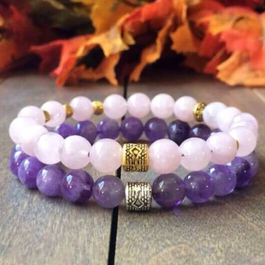Stack Crystal Bracelets Rose Quartz & Amethyst - Unlock Your Chakra