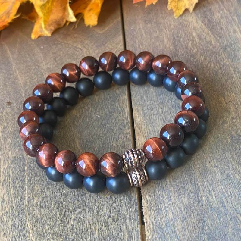 Tigers Eye Bracelets, Stack Red Tigers Eye Stone Beaded Bracelets - UNLOCK YOUR CHAKRA
