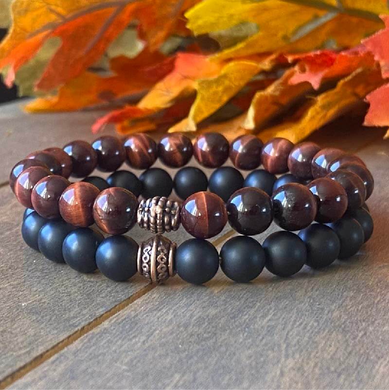 Tigers Eye Bracelets, Stack Red Tigers Eye Stone Beaded Bracelets - UNLOCK YOUR CHAKRA