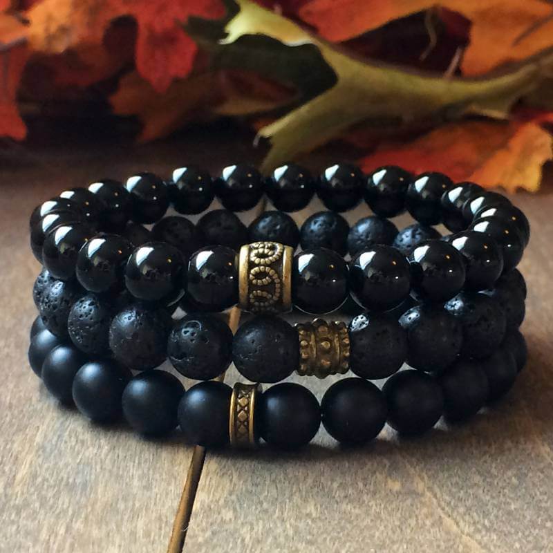 Stacked Black Onyx & Lava Bracelet - UNLOCK YOUR CHAKRA