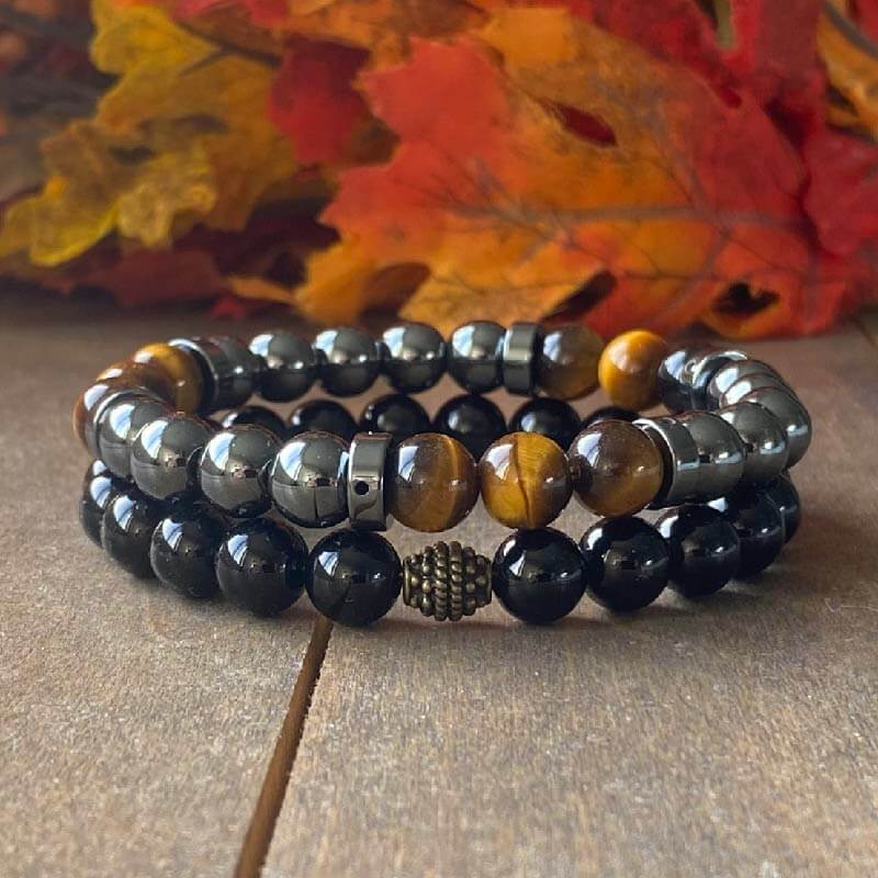 Stacked Beaded Bracelets | Hematite & Tiger Eye - UNLOCK YOUR CHAKRA