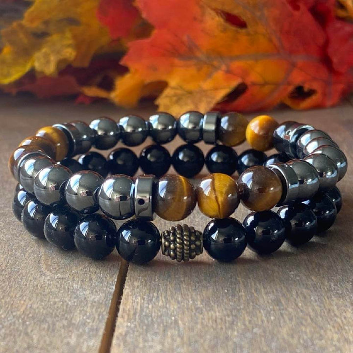 Stacked Beaded Bracelets | Hematite & Tiger Eye - UNLOCK YOUR CHAKRA