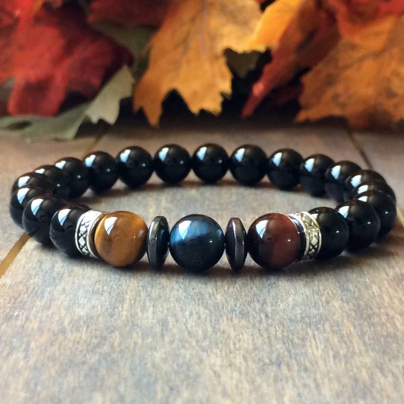 Tiger's Eye & Leather Beaded Bracelet – Genuine Stone, Unisex, UK Made