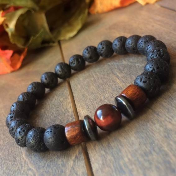 Lava stone bracelet made with natural black volcanic rock beads - UNLOCK YOUR CHAKRA