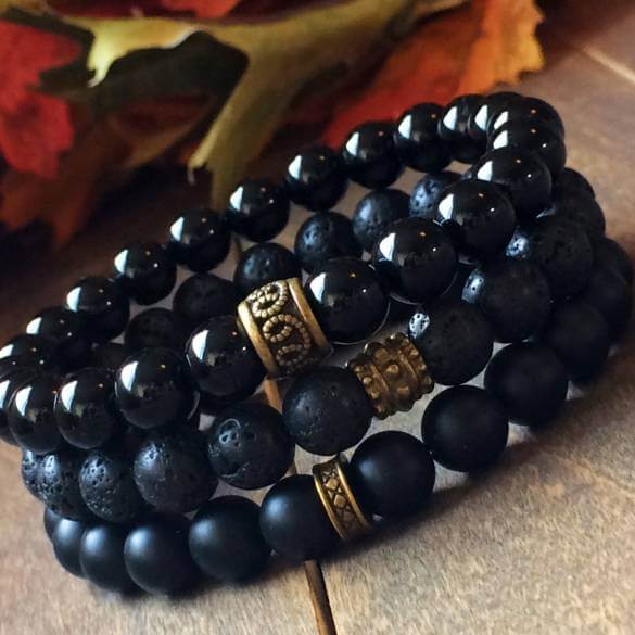 Black onyx beaded bracelet handmade with genuine natural stone - UNLOCK YOUR CHAKRA