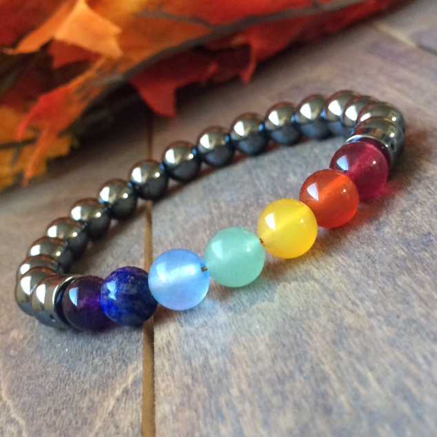 Chakra Bracelet, 7 Chakra Stone Bracelet Hematite - UNLOCK YOUR CHAKRA