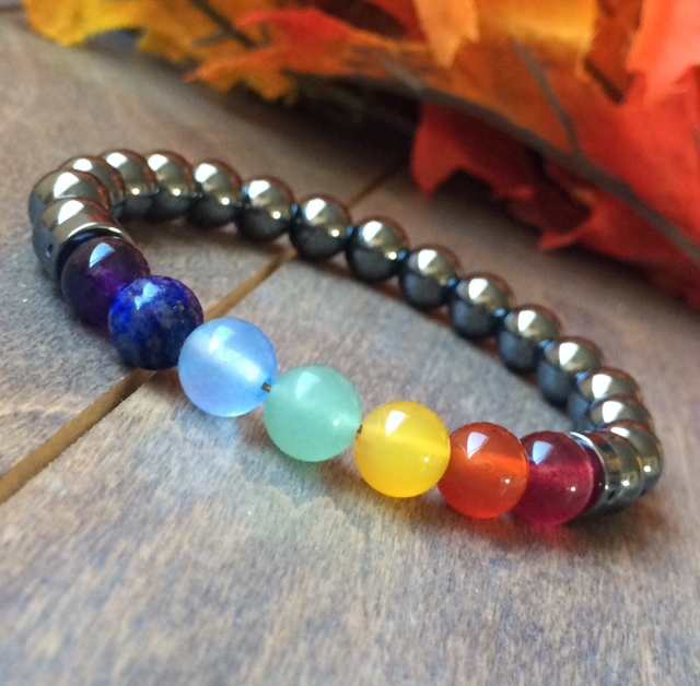 Chakra Bracelet, 7 Chakra Stone Bracelet Hematite - UNLOCK YOUR CHAKRA