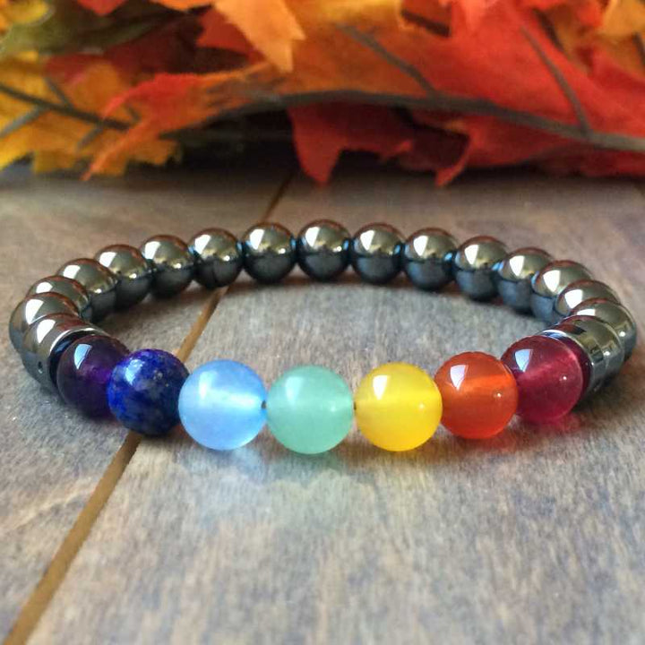 Chakra Bracelet, 7 Chakra Stone Bracelet Hematite - UNLOCK YOUR CHAKRA