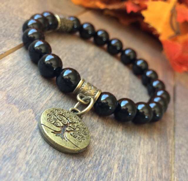 Beaded Bracelets, Black Tourmaline Natural Stone Bracelet - UNLOCK YOUR CHAKRA