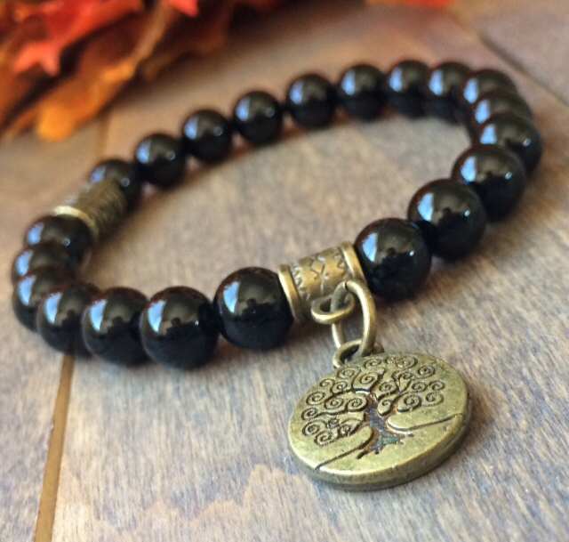 Beaded Bracelets, Black Tourmaline Natural Stone Bracelet - UNLOCK YOUR CHAKRA