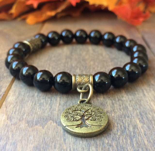 Beaded Bracelets, Black Tourmaline Natural Stone Bracelet - UNLOCK YOUR CHAKRA