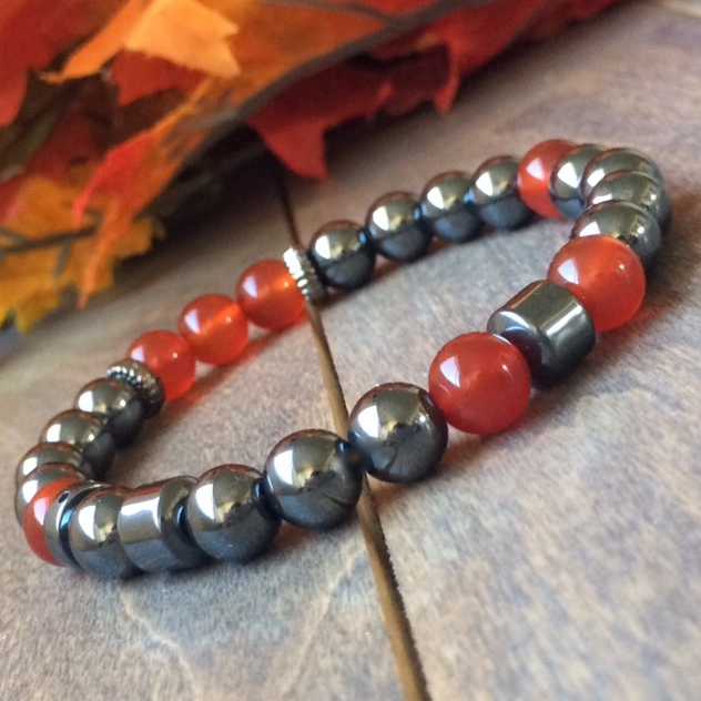 Healing Stone Bracelets Hematite and Carnelian Bracelet - UNLOCK YOUR CHAKRA