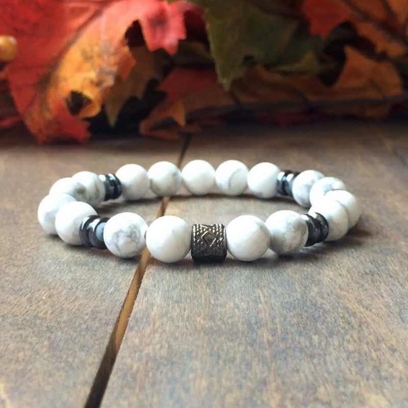 Mens Beaded Bracelet White Howlite - Main Image