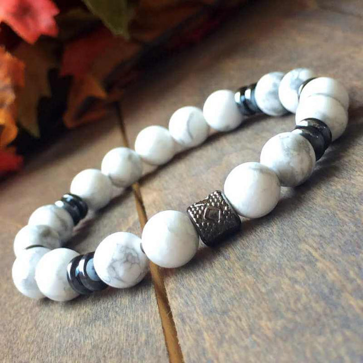 Mens Beaded Bracelet, Men Bead Bracelet White Howlite - UNLOCK YOUR CHAKRA