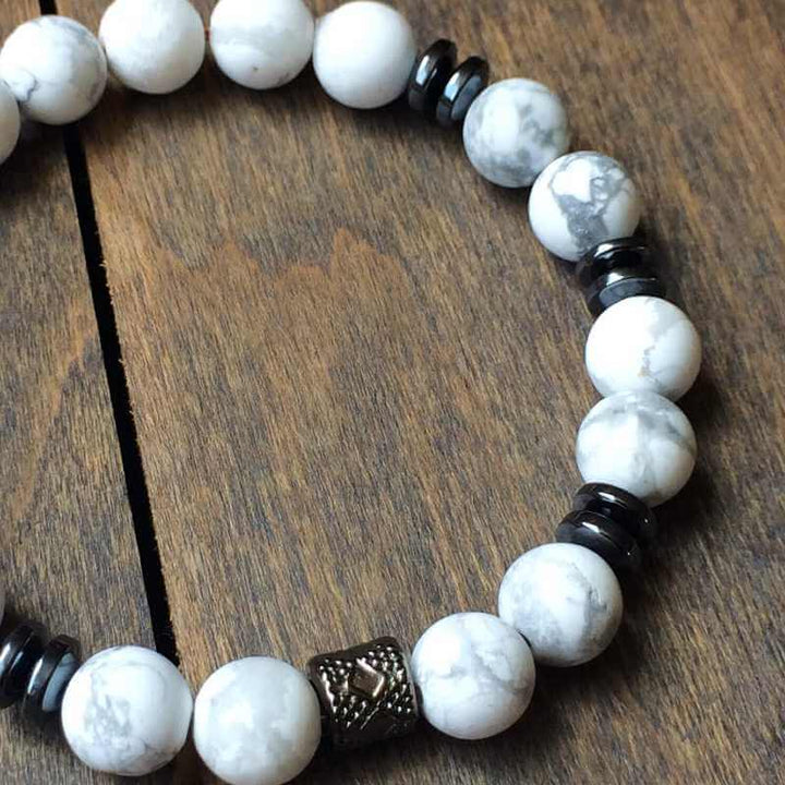 Mens Beaded Bracelet, Men Bead Bracelet White Howlite - UNLOCK YOUR CHAKRA