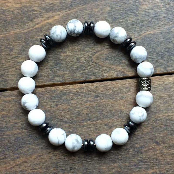 Mens Beaded Bracelet, Men Bead Bracelet White Howlite - UNLOCK YOUR CHAKRA