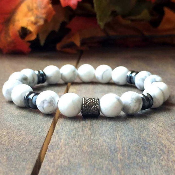 Mens Beaded Bracelet, Men Bead Bracelet White Howlite - UNLOCK YOUR CHAKRA