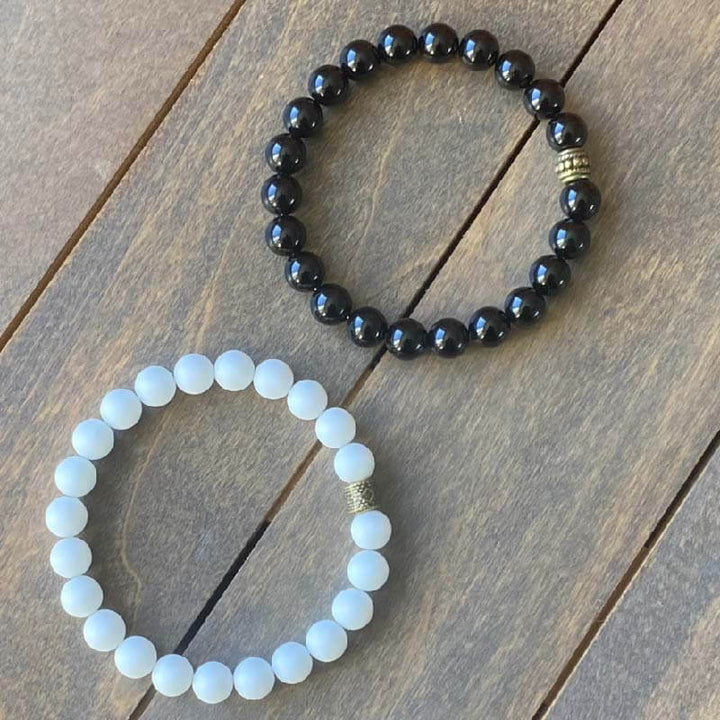 Natural Gemstone Beaded Bracelets Black Onyx and Jade - UNLOCK YOUR CHAKRA