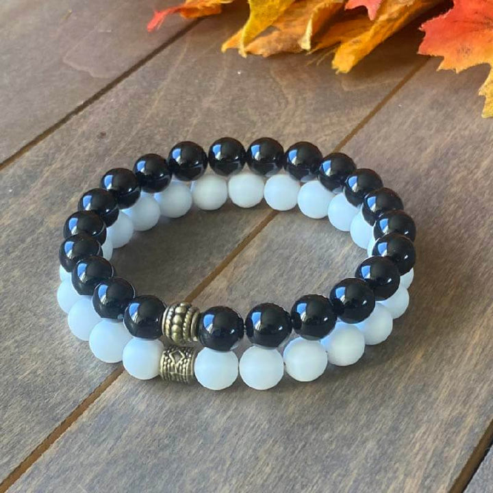 Natural Gemstone Beaded Bracelets Black Onyx and Jade - UNLOCK YOUR CHAKRA