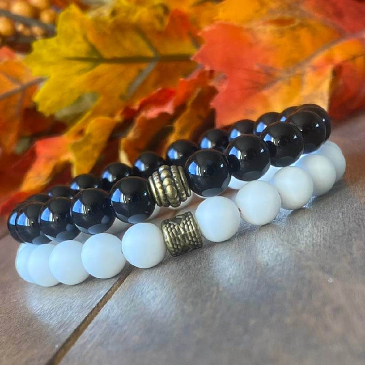 Natural Gemstone Beaded Bracelets Black Onyx and Jade - UNLOCK YOUR CHAKRA