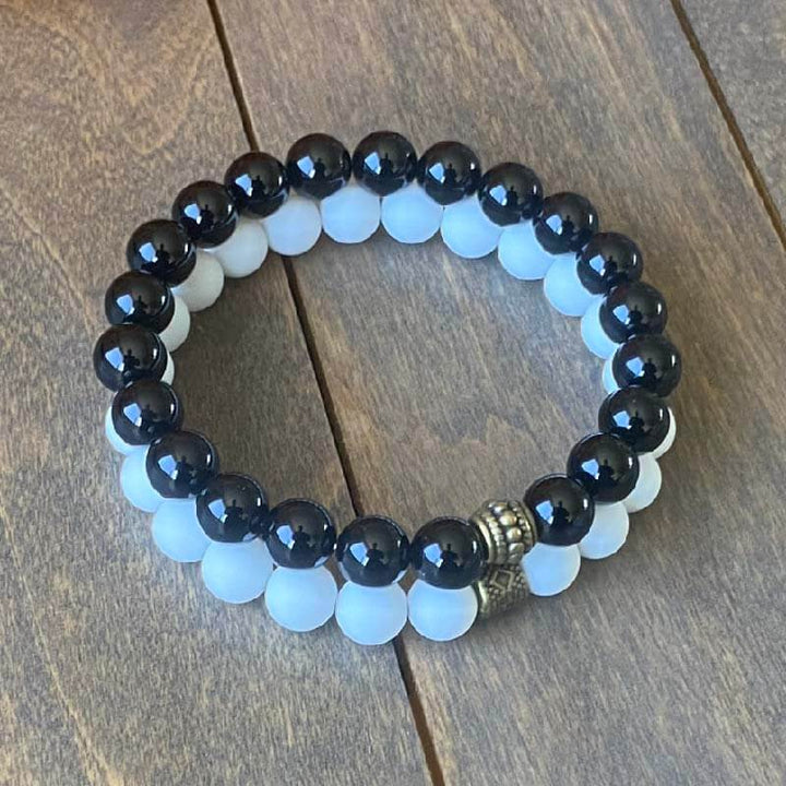 Natural Gemstone Beaded Bracelets Black Onyx and Jade - UNLOCK YOUR CHAKRA