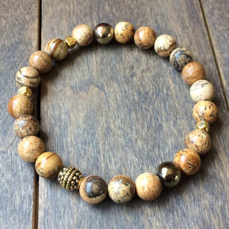 Mens Beaded Bracelets Stack Picture Jasper and Black Onyx Bracelet - UNLOCK YOUR CHAKRA