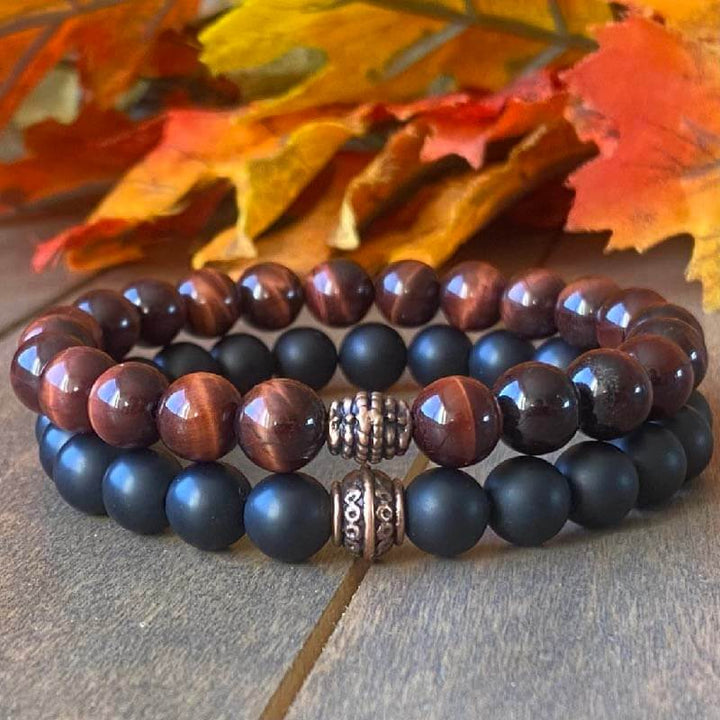 Stack Red Tigers Eye Stone Beaded Bracelets - UNLOCK YOUR CHAKRA