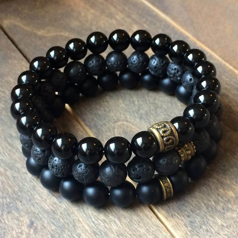 jewelry, bracelets, beaded bracelets Stacked Black Onyx & Lava Bracelet - UNLOCK YOUR CHAKRA