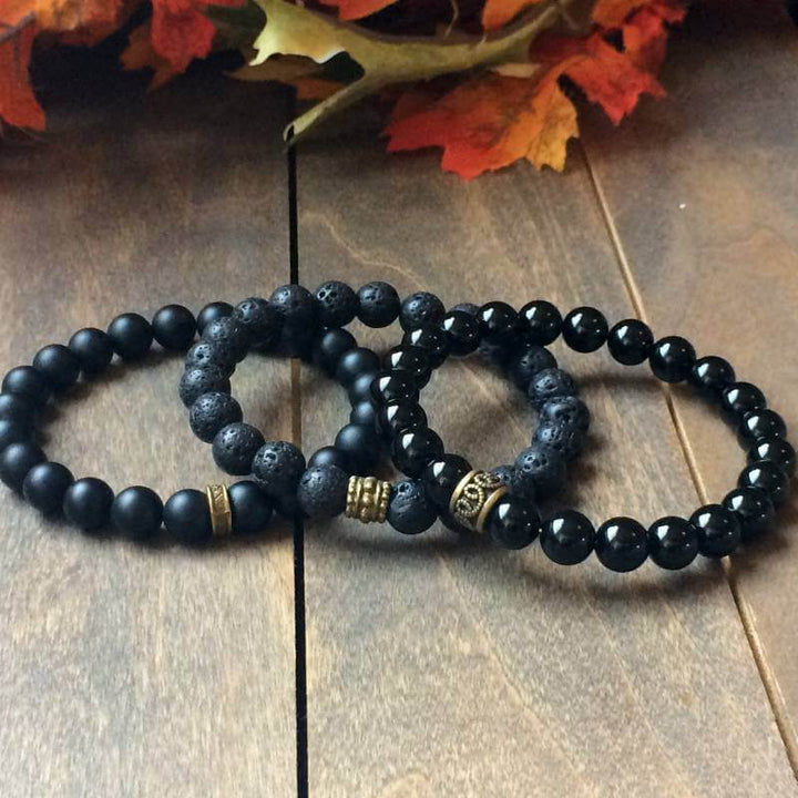 jewelry, bracelets, beaded bracelets Stacked Black Onyx & Lava Bracelet - UNLOCK YOUR CHAKRA