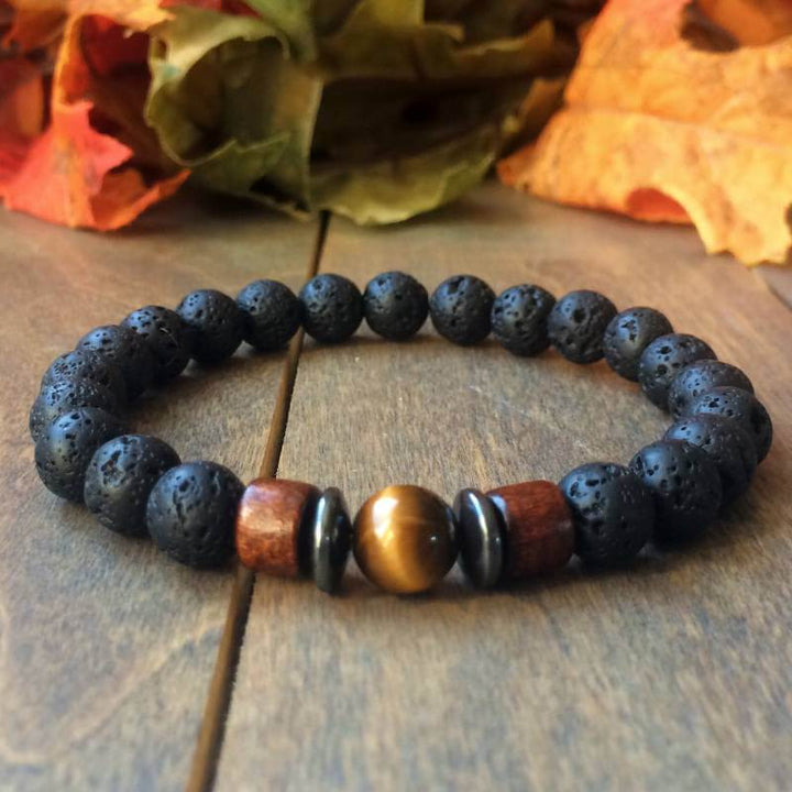 Tigers Eye Bracelets, Yellow Tiger's Eye & Lava Rock Diffuser Bracelet - UNLOCK YOUR CHAKRA