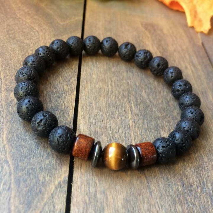 Tigers Eye Bracelets, Yellow Tiger's Eye & Lava Rock Diffuser Bracelet - UNLOCK YOUR CHAKRA