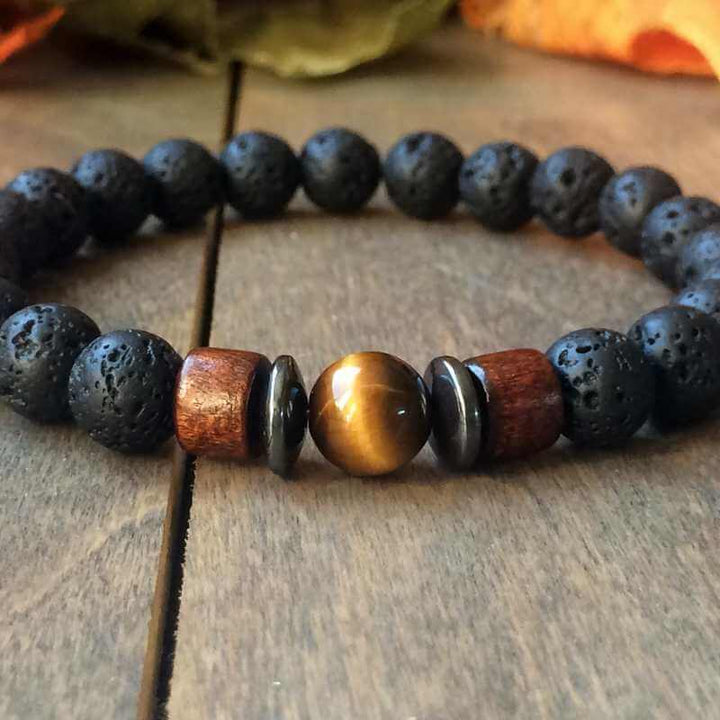 Tigers Eye Bracelets, Yellow Tiger's Eye & Lava Rock Diffuser Bracelet - UNLOCK YOUR CHAKRA