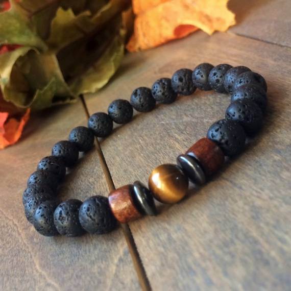 Tigers Eye Bracelets, Yellow Tiger's Eye & Lava Rock Diffuser Bracelet - UNLOCK YOUR CHAKRA